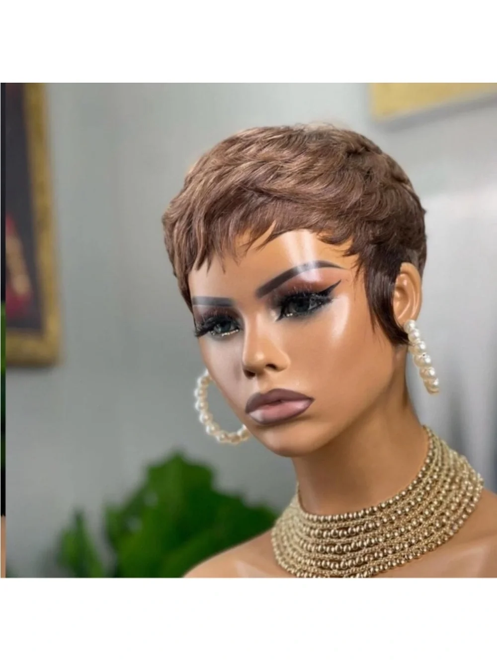 - Pixie Cut Wig Human Hair for Black Women Brown Short Wig New